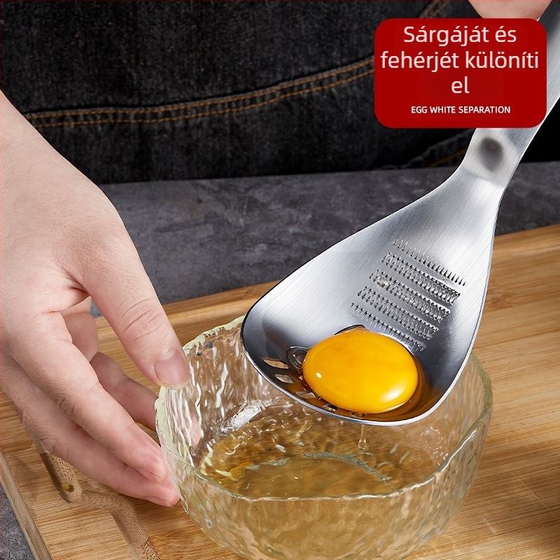 Többfunkciós evőkanál tojássárgáját és fehérjét szétválasztóval és üvegnyitóval, 304-es rozsdamentes acél
