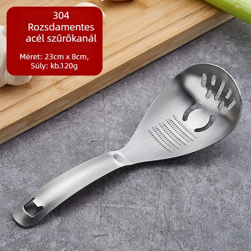 Többfunkciós evőkanál tojássárgáját és fehérjét szétválasztóval és üvegnyitóval, 304-es rozsdamentes acél
