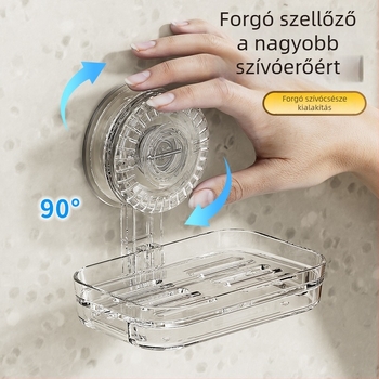 Műanyag szappantartó, falra szerelhető, fúrás nélküli, kettős polccal és szívókupakkal a leeresztéshez