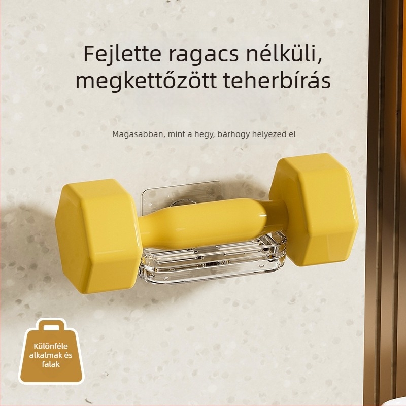 Műanyag szappantartó, falra szerelhető, fúrás nélküli, kettős polccal és szívókupakkal a leeresztéshez