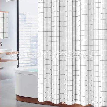 PEVA Zuhanyfüggöny, vastagított vízálló, geometriai stílus, virágos kockás mintázat, And Xiangrui márka