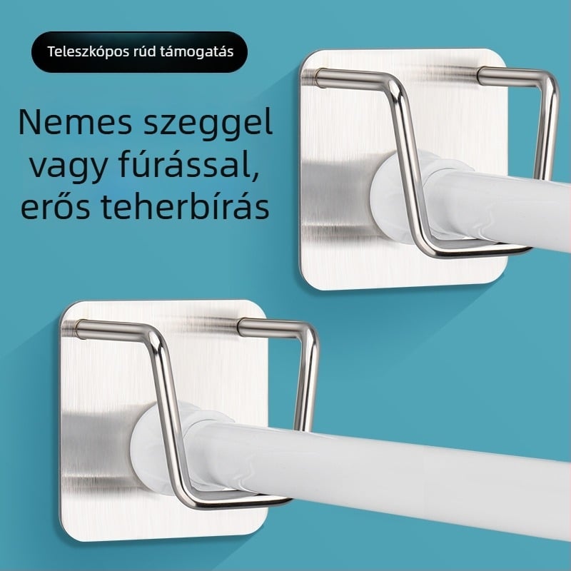Teleszkópos függönyrúd tartó, öntapadós rögzítés, fúrás nélkül – rozsdamentes acél, modern minimalist stílus