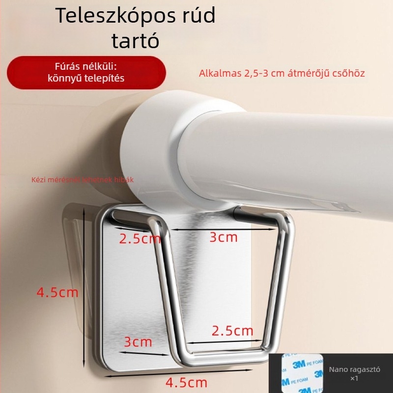 Teleszkópos függönyrúd tartó, öntapadós rögzítés, fúrás nélkül – rozsdamentes acél, modern minimalist stílus