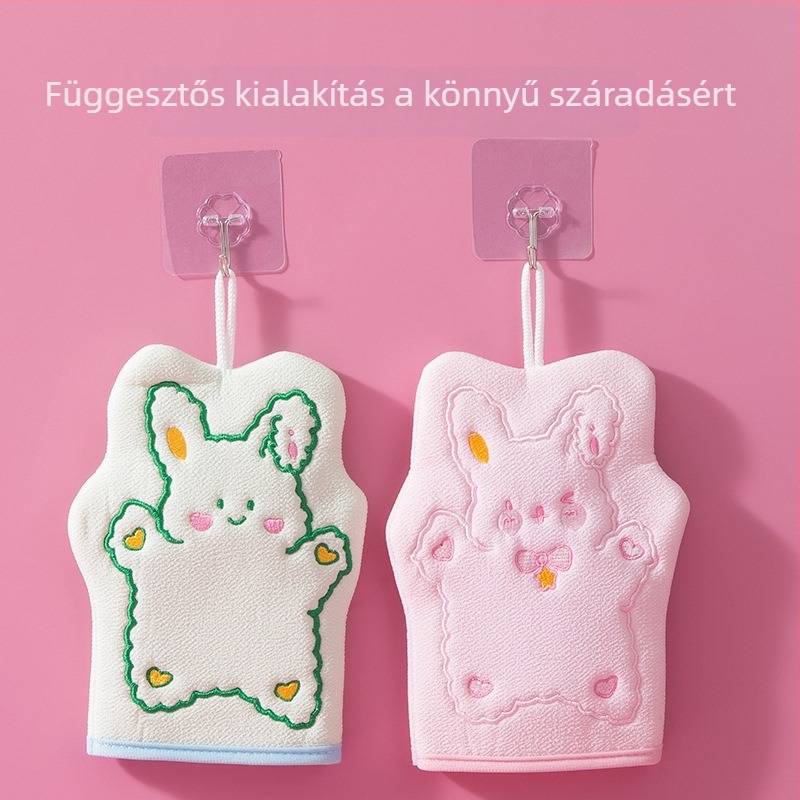 Fürdőkesztyű nyuszis mintával, exfoláló hátsó masszázs, fájdalommentes kettős használat; Anyag: viszkóz-selyem + pamut; Csomagolás: 800 db; Univerzális használat