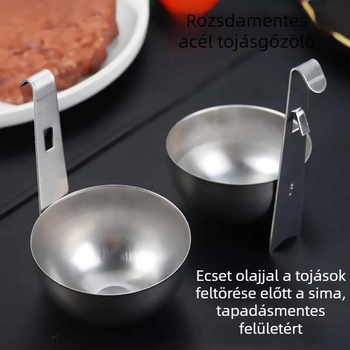 Rozsdamentes acél tojásfőző egy tojásra, gőzkanállal — reggeli főtt tojás készítő