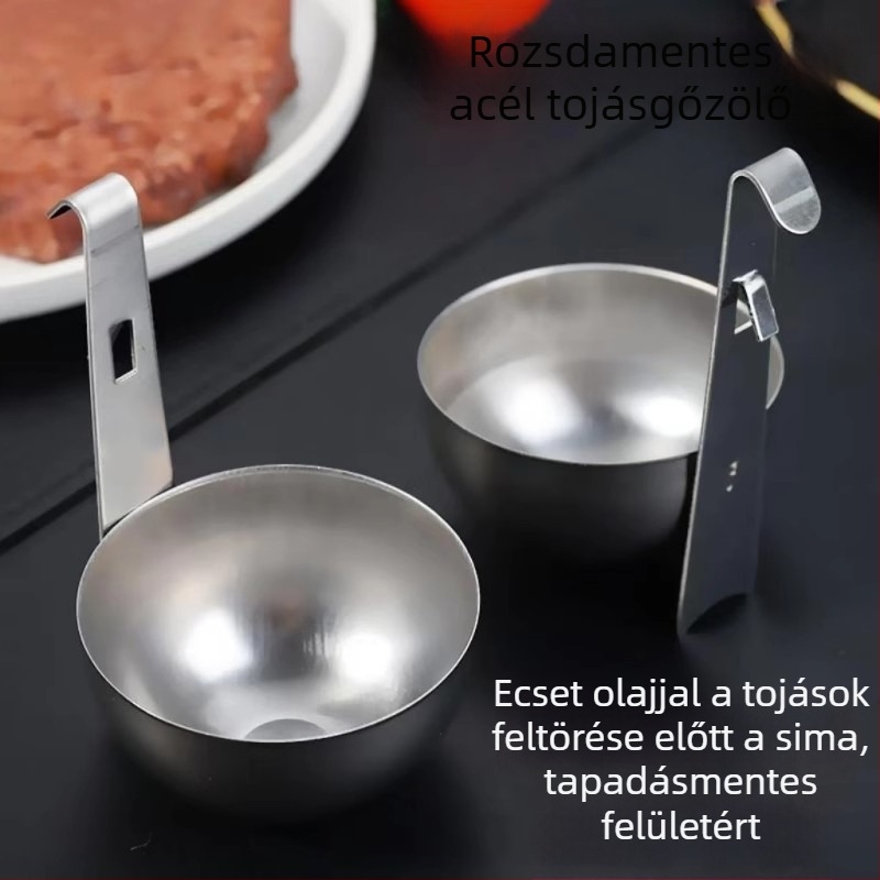 Rozsdamentes acél tojásfőző egy tojásra, gőzkanállal — reggeli főtt tojás készítő