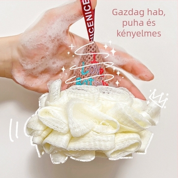 Aranyos, puha fürdővirág-súroló, nagy luffa, habzó fürdőgolyó, bababarát fürdőgolyó