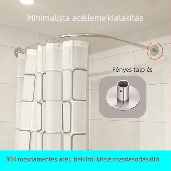 L-alakú zuhanyfüggönyrúd, 304 rozsdamentes acélból, teleszkópos ívelt kialakítás, fúrás nélkül, sarokfürdőhöz készlet