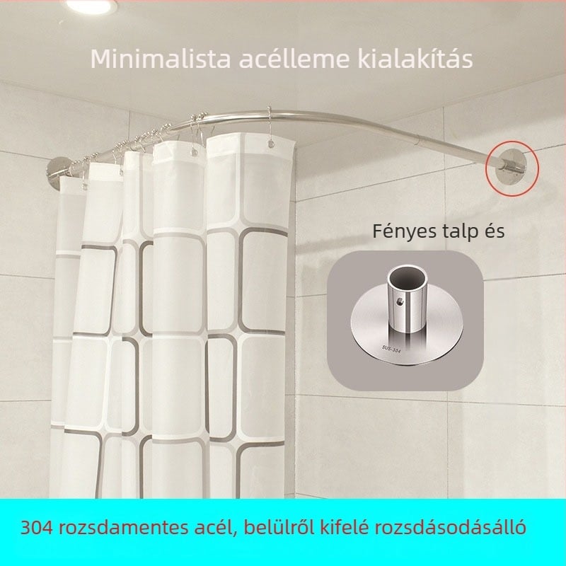 L-alakú zuhanyfüggönyrúd, 304 rozsdamentes acélból, teleszkópos ívelt kialakítás, fúrás nélkül, sarokfürdőhöz készlet
