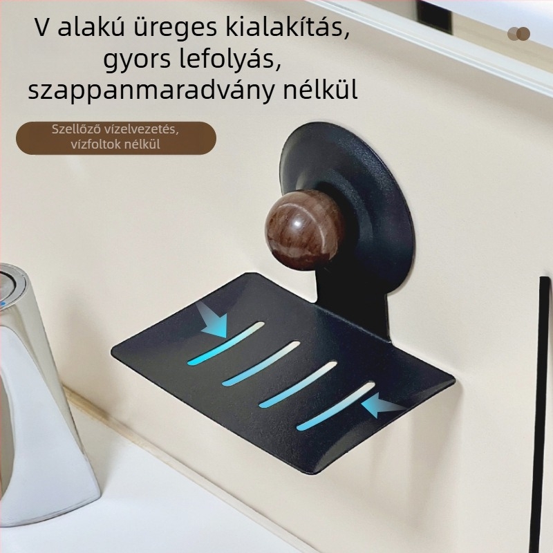 Falra szerelhető szappantartó szívócsészével, fúrás nélkül, szénacélból, drenázs