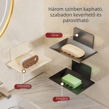 Ragasztós falra szerelhető szappanadagoló tál csepegtetővel, fúrás nélkül