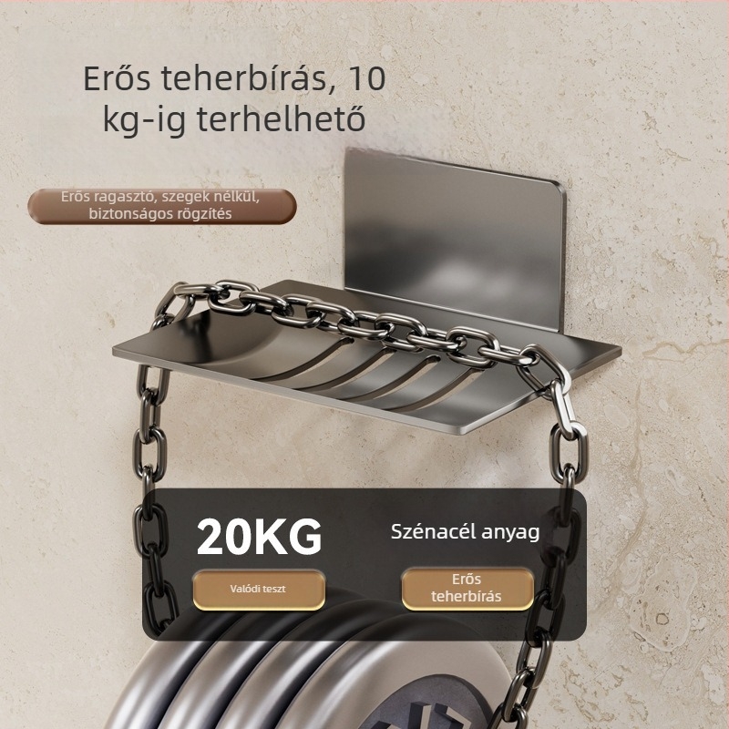 Ragasztós falra szerelhető szappanadagoló tál csepegtetővel, fúrás nélkül