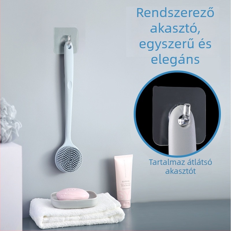 Szilikon hosszú nyélű fürdőecset, kétoldalas, vastagított szilikon masszázs hátra (Anyag: szilikon; Kategória: fürdőecset/masszírozó; Testreszabás: Igen)