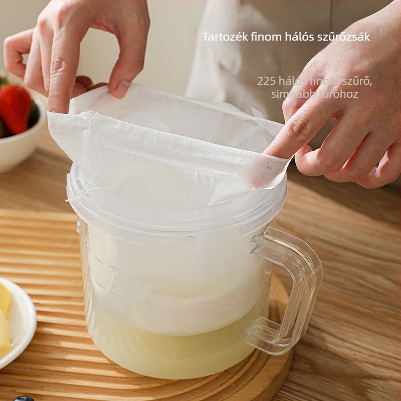 Joghurt szeparáló rugóval hajtott forgó mechanizmussal, fedél és szűrő a savóhoz – ideális otthoni joghurt készítéséhez; anyagok: PP, ABS, PS, rozsdamentes acél rugó