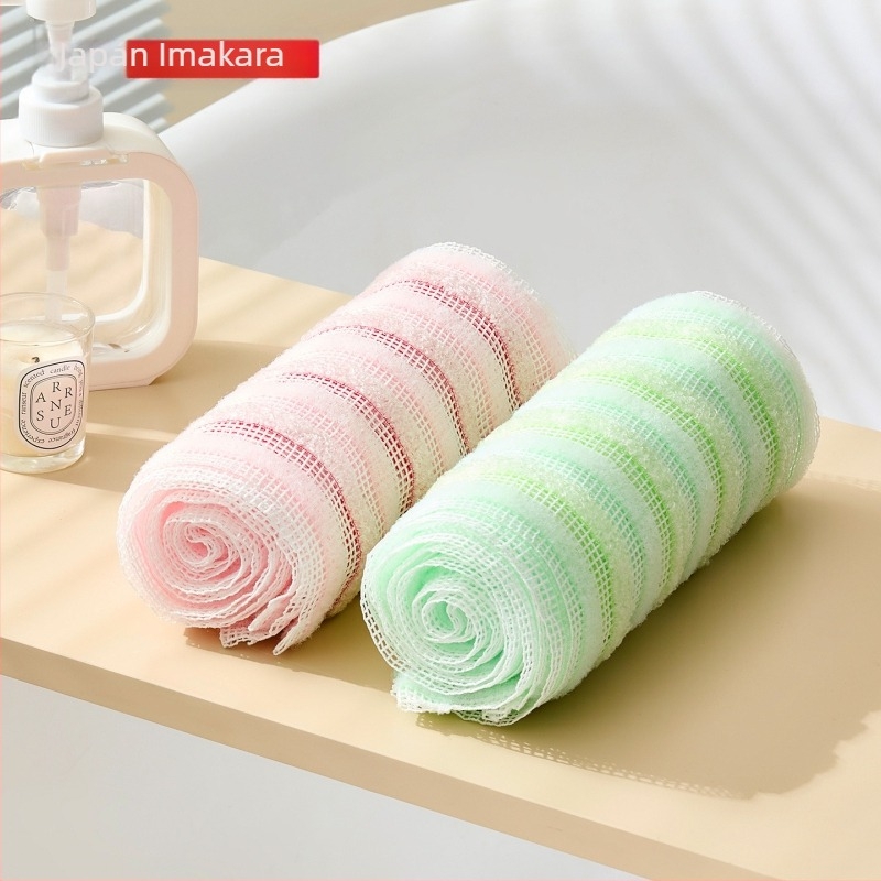 Taoxiang nylon kétoldalas csíkos törölköző, hámlasztó hatással és fürdőlabdával