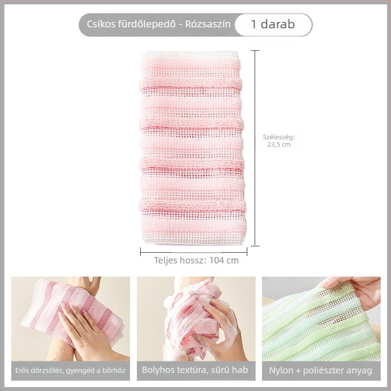 Taoxiang nylon kétoldalas csíkos törölköző, hámlasztó hatással és fürdőlabdával
