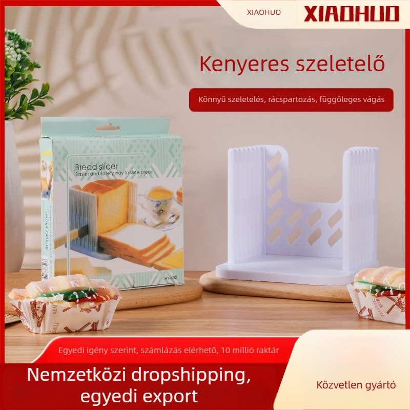 Kenyérvágó szeletelő rétegző funkcióval, PP anyag, modern minimalist stílusú konyhai eszköz