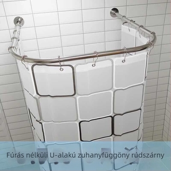 Fúrás nélküli U-alakú zuhanyrúd készlet, fürdőszoba, teleszkópos U-alakú rúd, rozsdamentes acél, vízálló zuhanyfüggöny