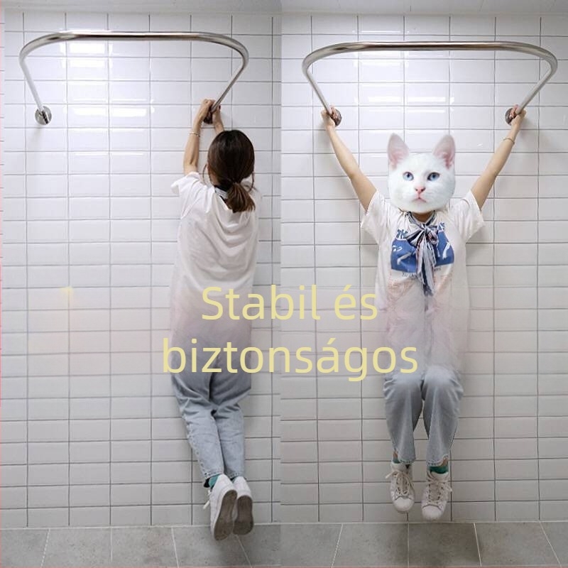 Fúrás nélküli U-alakú zuhanyrúd készlet, fürdőszoba, teleszkópos U-alakú rúd, rozsdamentes acél, vízálló zuhanyfüggöny