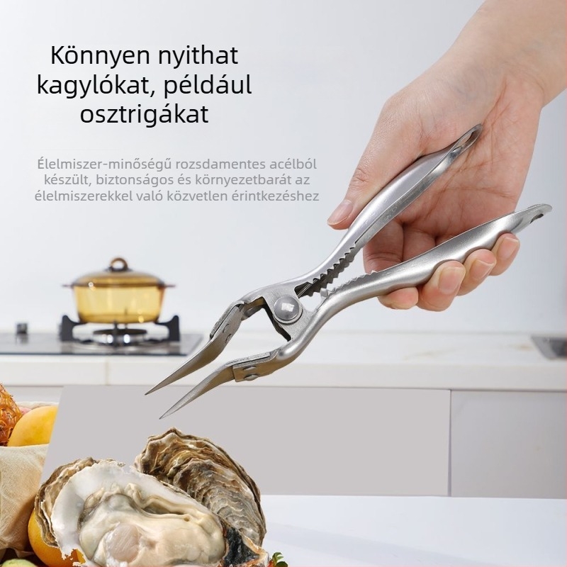 Rozsdamentes acélból készült, multifunkcionális nyitóeszköz háztartási használatra, kifejezetten osztrigák, rákok és durian héjának nyitására, hús kinyerésére szolgáló eszköz, konyhai segédeszköz