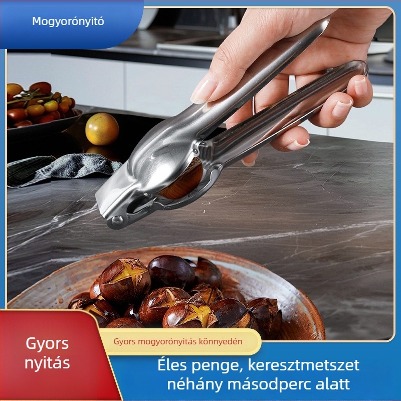 Rozsdamentes acél gesztenyebontó keresztezett fogakkal, dióklipsz háztartási eszköz