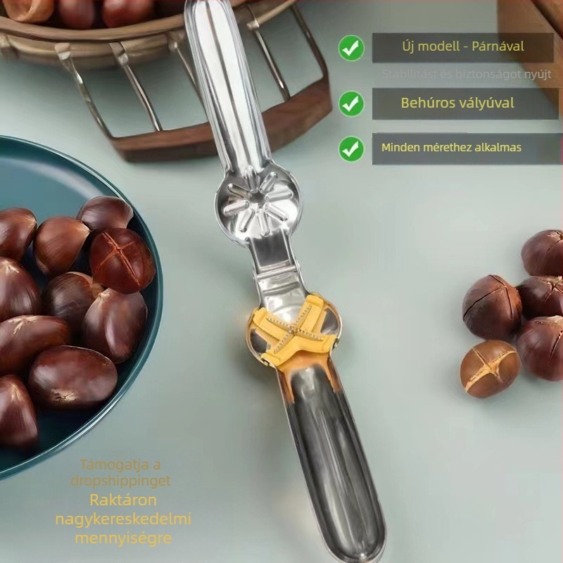 Rozsdamentes acél gesztenyebontó és keresztes klip – minimalist design