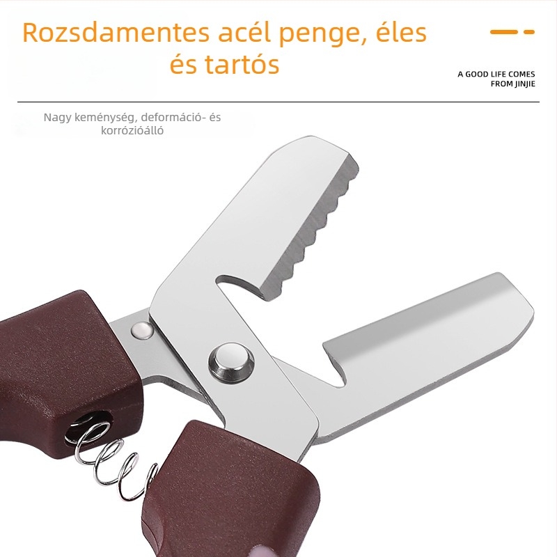Rozsdamentes acélból készült gesztenye- és dióhéj eltávolító eszköz – három az egyben, modern minimalista dizájn, nyomtatott logó