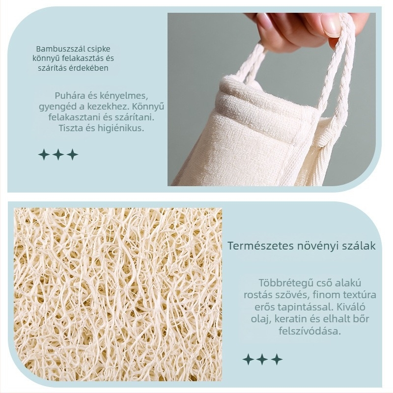 Természetes luffa fürdőecset hosszú hátsó törlő sávval, 300 darabos dobozban, Zhejiang eredet, univerzális használat, testreszabható