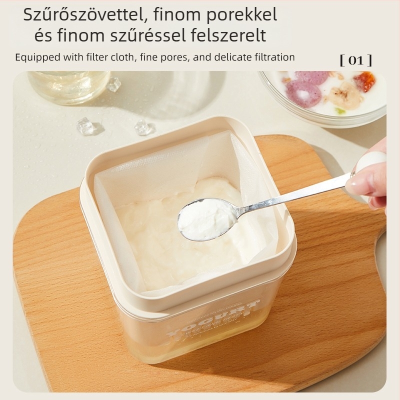 Házi joghurt szűrő savóelválasztóval és nedvességcsepegtetéssel — műanyag