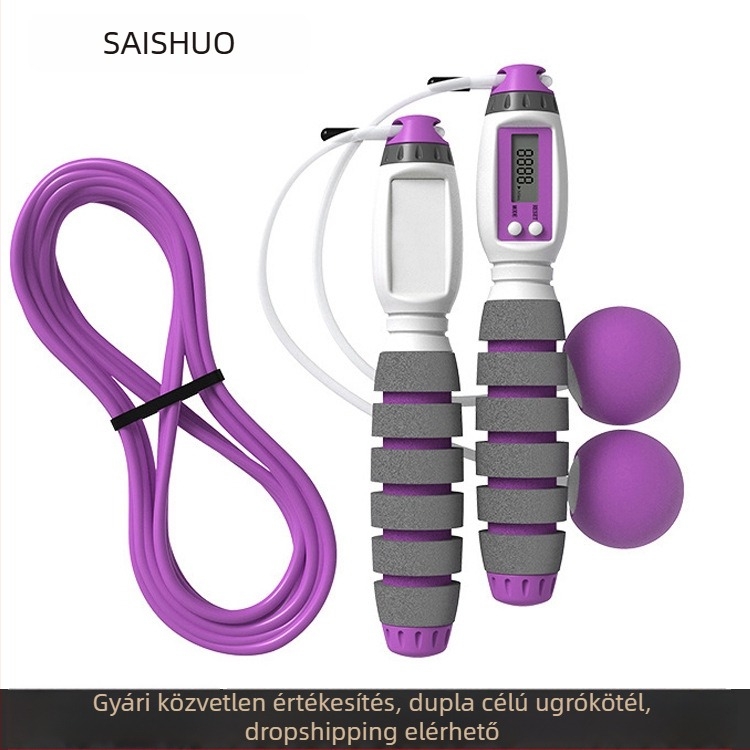 Saishuo elektronikus számláló ugrókötél habos markolattal, vezeték nélküli, ABS műanyag és acélkábel