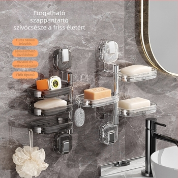 Forgatható szappontartó falra szerelve, szívófejű, csöpögtetővel, fúrás nélkül