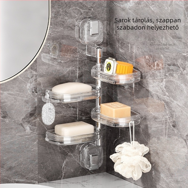 Forgatható szappontartó falra szerelve, szívófejű, csöpögtetővel, fúrás nélkül