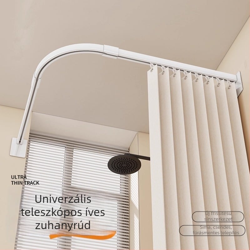 Ívelt zuhanyfüggönyrúd, vízálló, fúrás nélkül, fürdőszobai válaszfalfüggöny