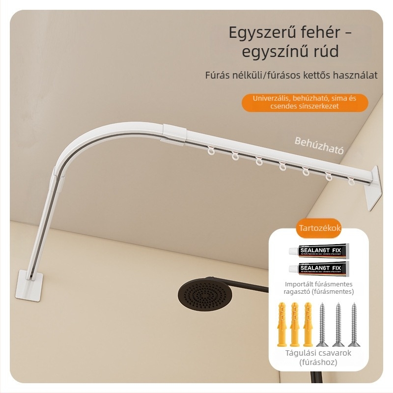 Ívelt zuhanyfüggönyrúd, vízálló, fúrás nélkül, fürdőszobai válaszfalfüggöny