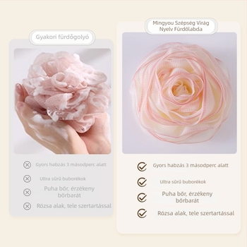 Beautifully rózsás virágos fürdőgolyó – luxus, nem szétbomló, rendkívül puha hab, PE anyag, nőknek
