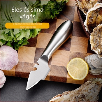Osztriga kés és kagylóhéj nyitó – vastagított teljes acél egyrészes kialakítás, rozsdamentes acél, minimalist stílus; logó nyomtatás elérhető, testreszabás