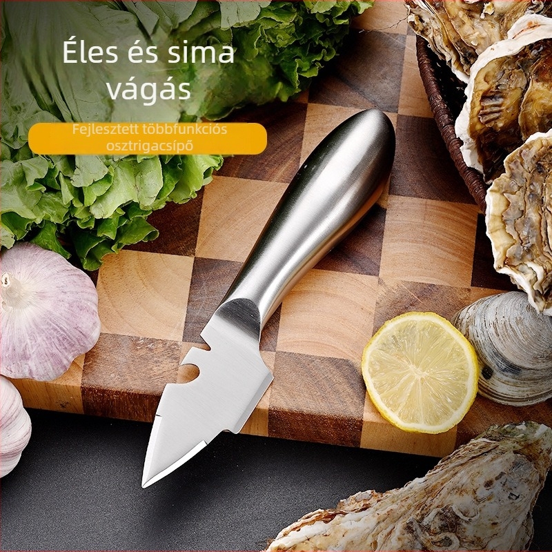 Osztriga kés és kagylóhéj nyitó – vastagított teljes acél egyrészes kialakítás, rozsdamentes acél, minimalist stílus; logó nyomtatás elérhető, testreszabás