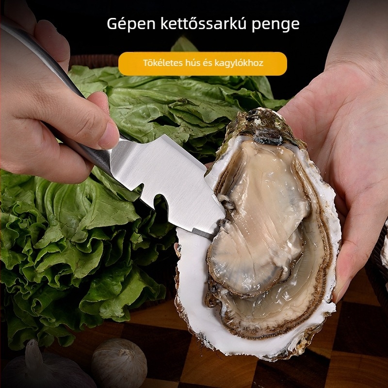 Osztriga kés és kagylóhéj nyitó – vastagított teljes acél egyrészes kialakítás, rozsdamentes acél, minimalist stílus; logó nyomtatás elérhető, testreszabás