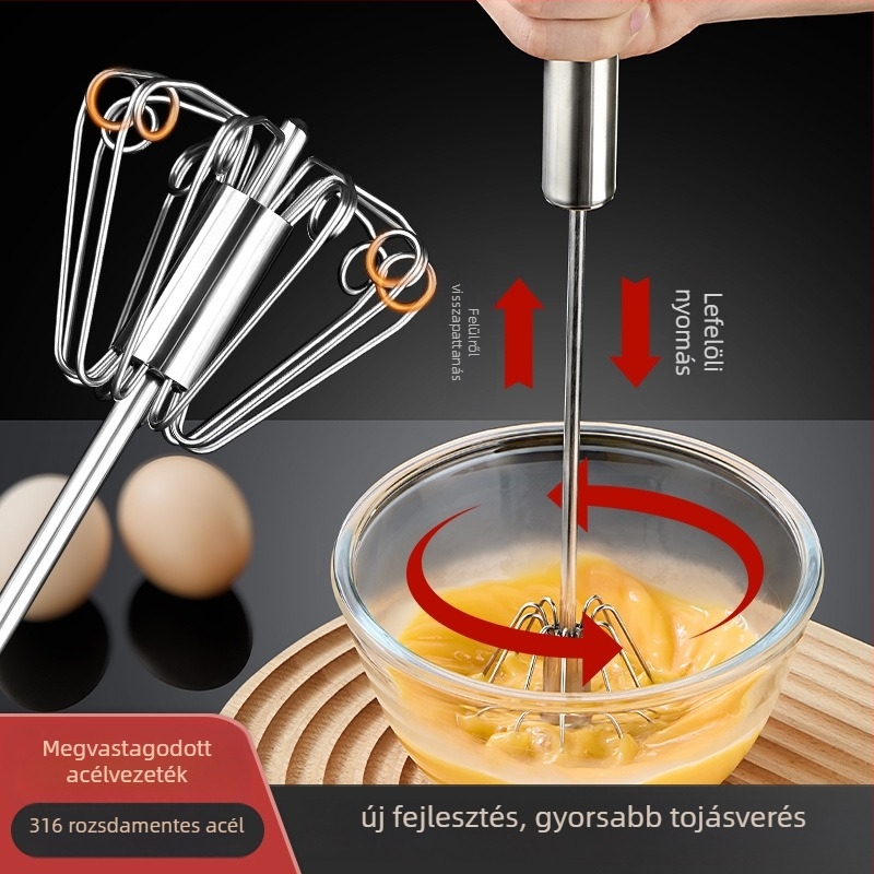 Rozsdamentes acél kézi tojáskeverő - hordozható, modern stílus (Márka: Chef jun; Anyaga: rozsdamentes acél; Működés: kézi; Stílus: Modern)