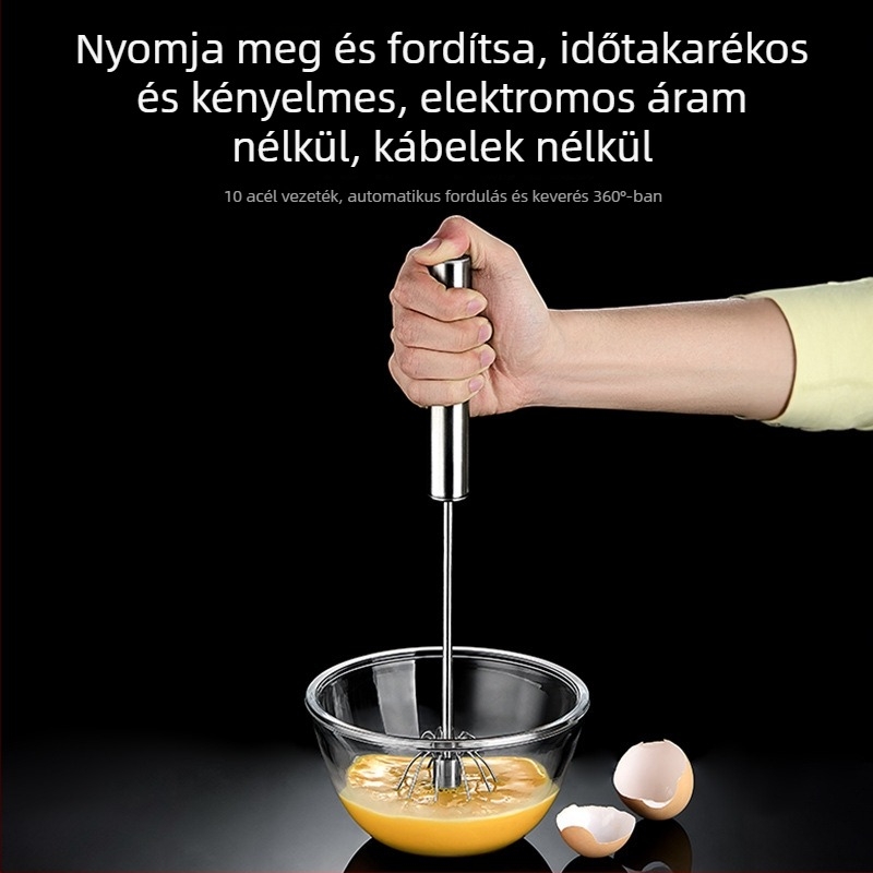 Rozsdamentes acél kézi tojáskeverő - hordozható, modern stílus (Márka: Chef jun; Anyaga: rozsdamentes acél; Működés: kézi; Stílus: Modern)