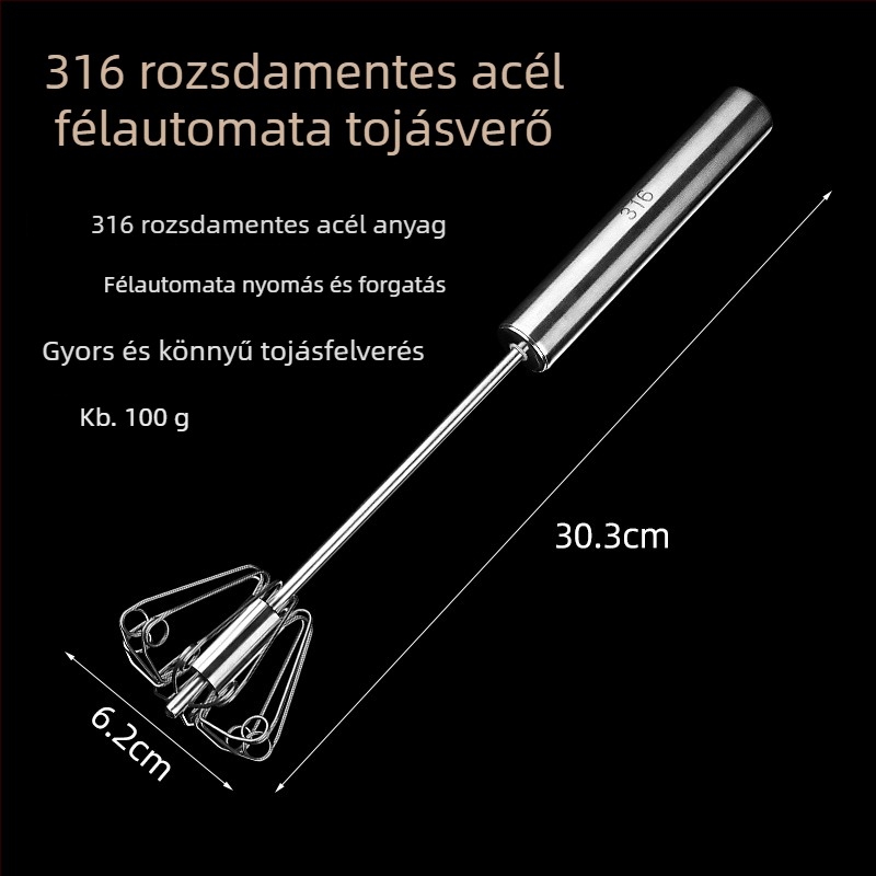 Rozsdamentes acél kézi tojáskeverő - hordozható, modern stílus (Márka: Chef jun; Anyaga: rozsdamentes acél; Működés: kézi; Stílus: Modern)