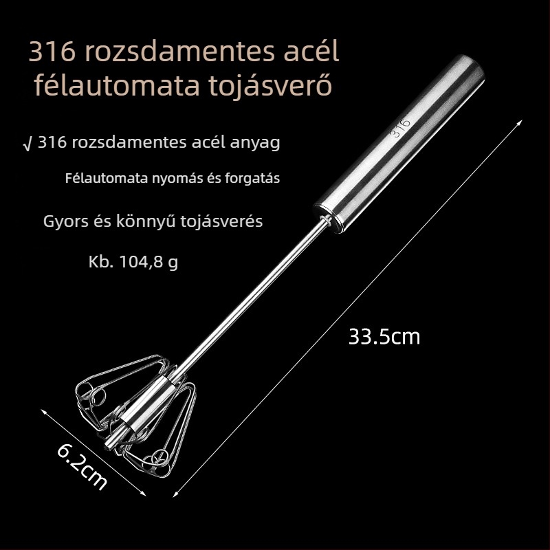 Rozsdamentes acél kézi tojáskeverő - hordozható, modern stílus (Márka: Chef jun; Anyaga: rozsdamentes acél; Működés: kézi; Stílus: Modern)