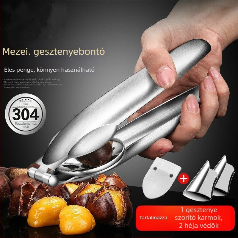 304 rozsdamentes acél gesztenye nyitó és hántoló készülék háztartási használatra, 2017 tavaszán bemutatva