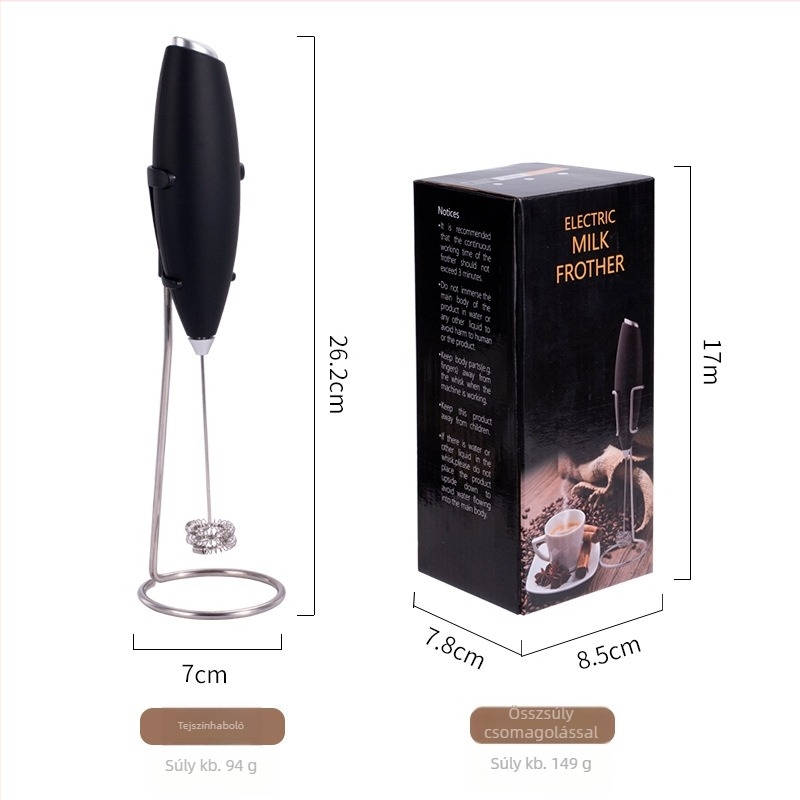 Elektromos tejhabosító kézi, állvánnyal, 304+ABS, logó nyomtatás, testreszabás elérhető (bemutatva 2024)