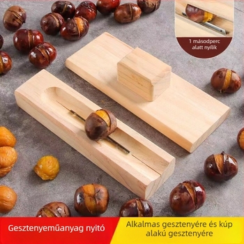 Fából készült gesztenyenyitó és hámozó – multifunkcionális eszköz gesztenyéhez és lótuszmaghoz, modern minimalist stílus, nyomtatott logóval, bevezetve 2020 télen