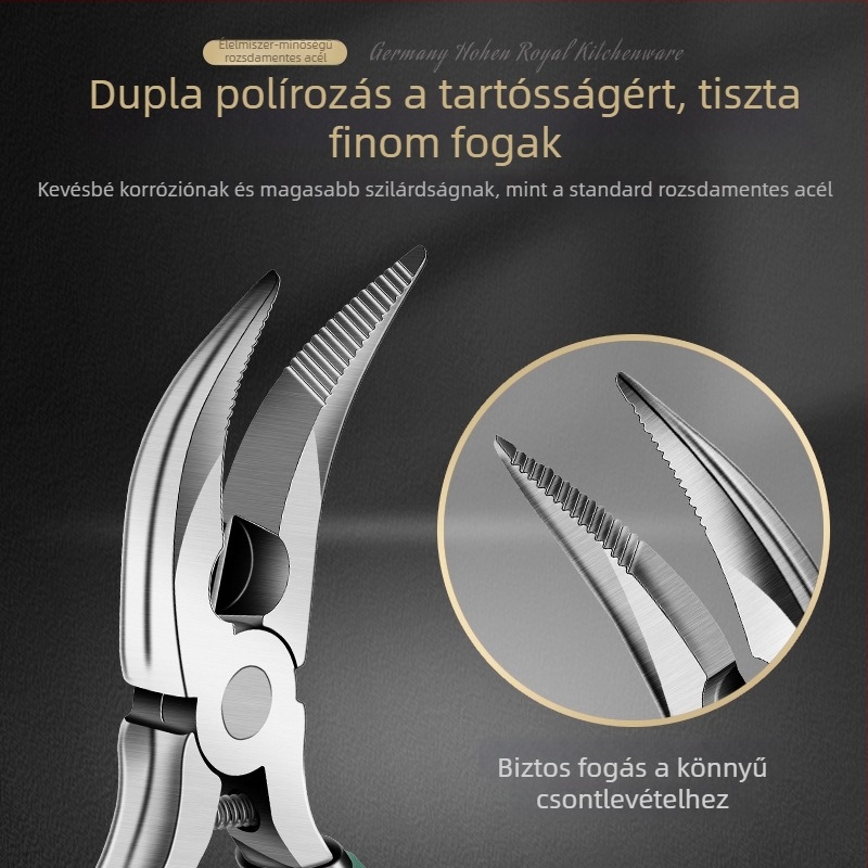 Csontmentesítő fogó csirkeszárnyakhoz – rozsdamentes acél, személyre szabás, logó nyomtatás, modern minimalista dizájn