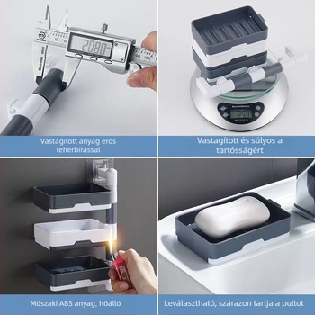 Falra szerelhető szappantartó szívókupakkal, forgatható, 3 rétegű vagy 1 rétegű, műanyag, dobozban 120 darab