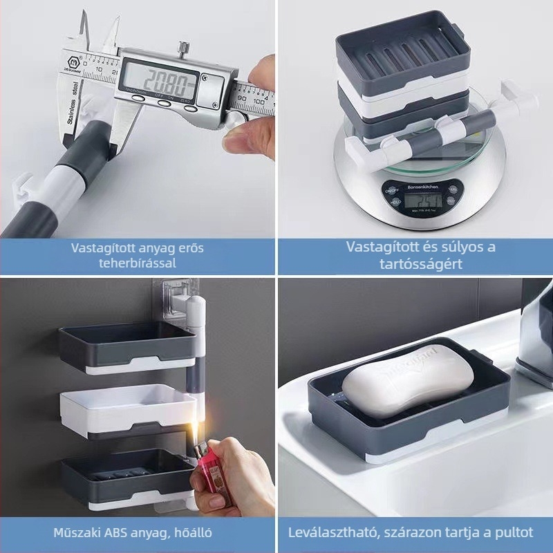 Falra szerelhető szappantartó szívókupakkal, forgatható, 3 rétegű vagy 1 rétegű, műanyag, dobozban 120 darab