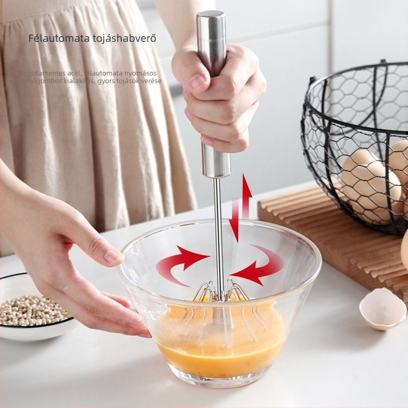 Tojáskeverő rozsdamentes acélból – fél-automata, kézzel működtetett, forgó, nem mágneses