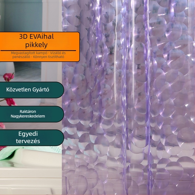 Megvastított 3D EVA vízálló zuhanyfüggöny és fürdőszobai válaszfal fúrás nélküli készlet, penész- és baktériummentes, otthoni használatra